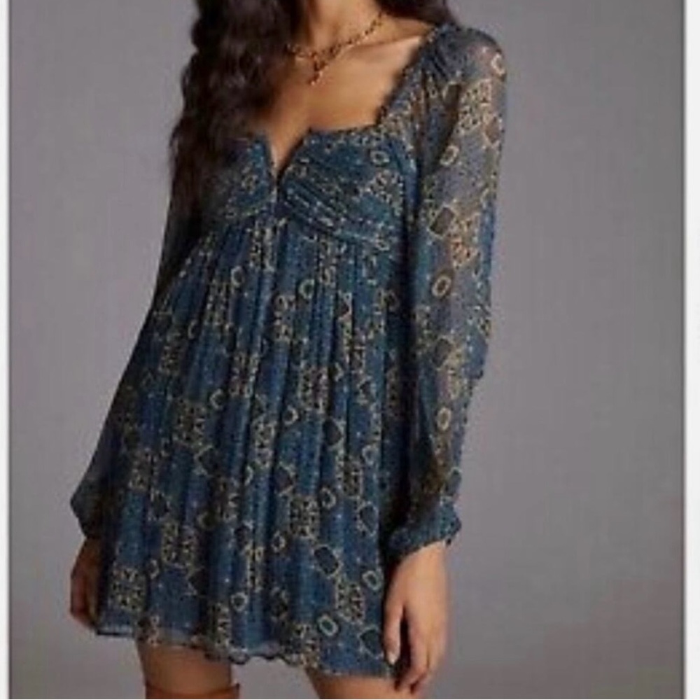 Anthropologie geometric open backed baby doll Mini Sundress - Picture 2 of 7